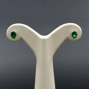 گوشواره نگین دار نقره زنانه - میخی - طرح زمرد