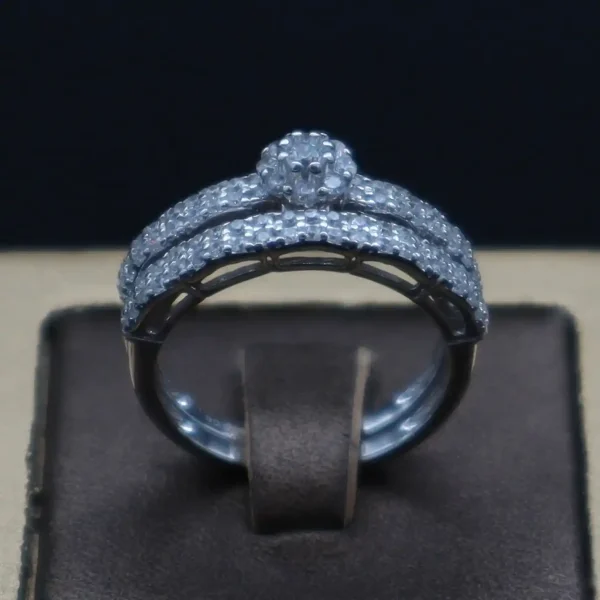 حلقه نقره نگیندار همراه با پشت حلقه با روکش طلا | کد WR-26 - Image 2