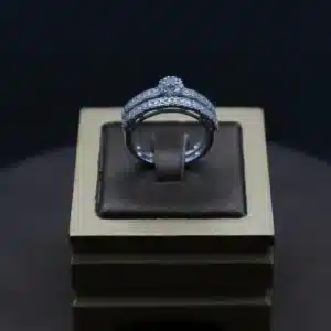 حلقه نقره نگیندار همراه با پشت حلقه با روکش طلا | کد WR-26