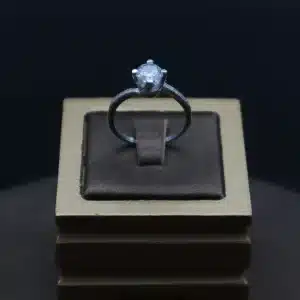 حلقه نقره زنانه سولیتر تک نگین با آبکاری طلا WR-6
