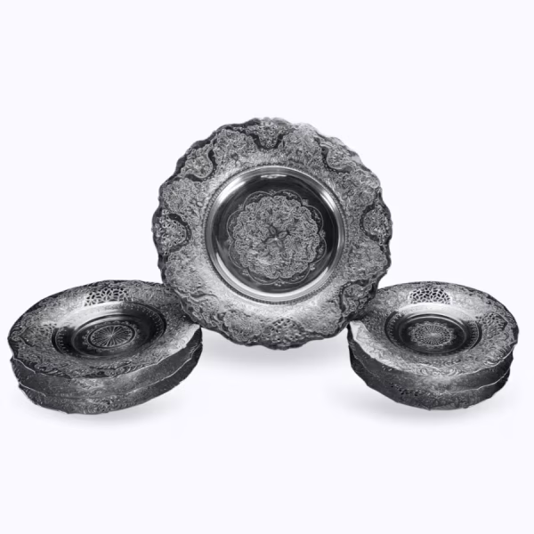 شیرینی خوری پایدار + ۶ عدد پیش دستی طرح گل و مرغ عیار ۸۴ - Image 2