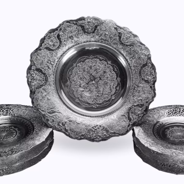 شیرینی خوری پایدار + ۶ عدد پیش دستی طرح گل و مرغ عیار ۸۴ - Image 3