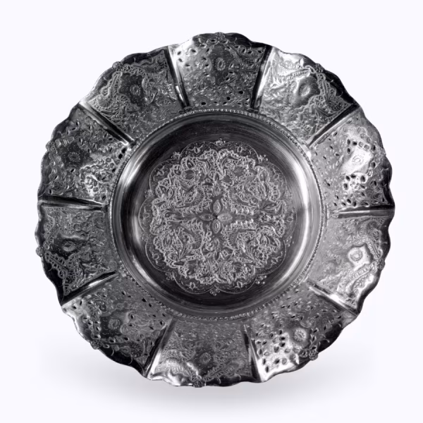 شیرینی‌خوری پایه دار تمام نقره طرح گل و مرغ اصفهان کد SD-4 - Image 2