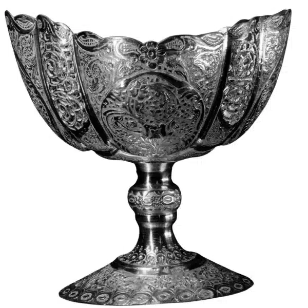 کشکول پایه دار تمام نقره طرح گل و مرغ کد SK-7