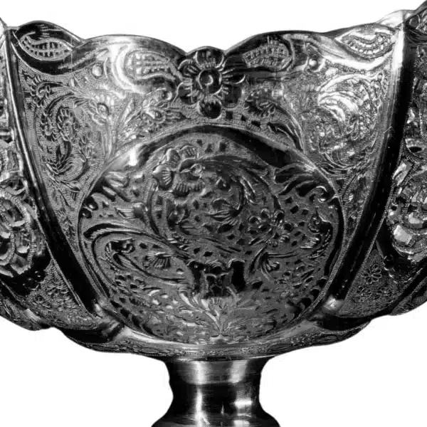 کشکول پایه دار تمام نقره طرح گل و مرغ کد SK-7 - Image 2