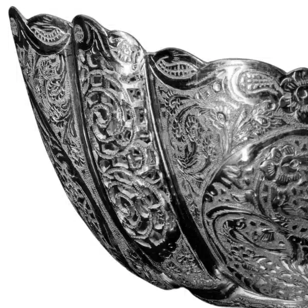 کشکول پایه دار تمام نقره طرح گل و مرغ کد SK-7 - Image 4