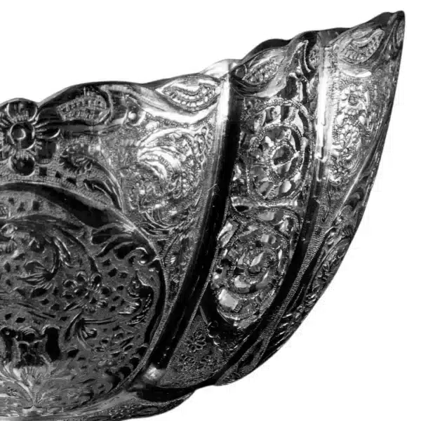 کشکول پایه دار تمام نقره طرح گل و مرغ کد SK-7 - Image 5