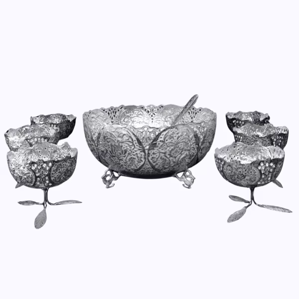 آجیل خوری پایه کوتاه نقره - طرح گل مرغ | کد SN-4