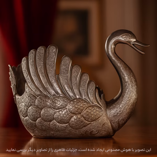 ظرف نقره قو بزرگ طرح صورت عیار ۸۴ - Image 2