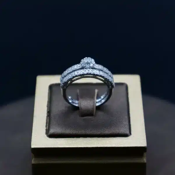 حلقه نقره نگیندار همراه با پشت حلقه با روکش طلا | کد WR-26 - Image 4
