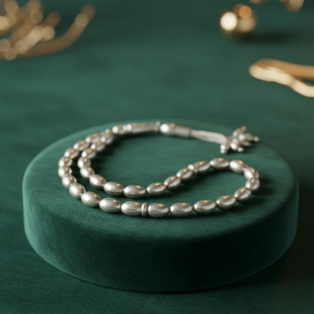 تسبیح نقره مردانه طرح مرواریدی تمام نقره کد RO-05 - Image 2